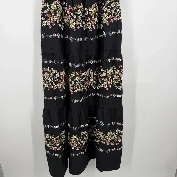 Anthropologie Black The Somerset Floral Tiered Smocked Cotton Maxi Dress Sz XXS - Picture 3 of 12